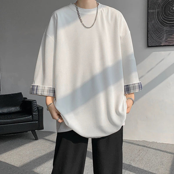 Iced Relaxed-Cut Plaid K-Wave Style T-Shirt alternatif görünüm