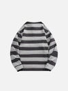Contrasting Spliced Multi-Stripe Collar-Knit Long Sleeve T-Shirt