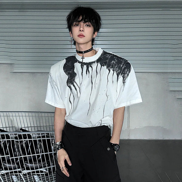 Ink Splash Round Collar Off-Duty T-Shirt alternatif görünüm