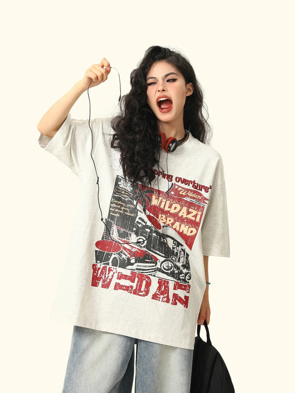 Versatile Old School Illustrated Crew Neck T-Shirt