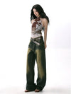 Sexy Designed Print Sleeveless Midriff T-Shirt