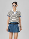 Cozy Multi-Stripe Collar-Knit V-Neck Knit T-Shirt