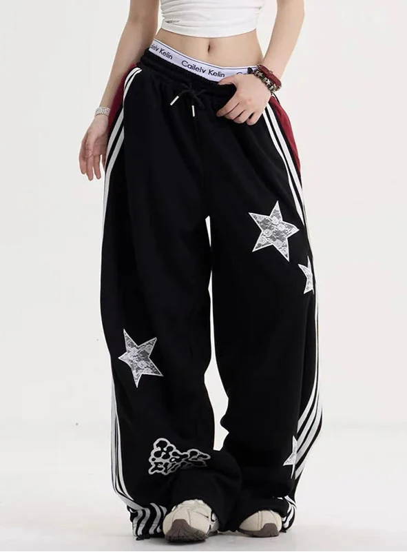 Wide Leg Çizgili Jogger, önden görünüm — Navra Wear