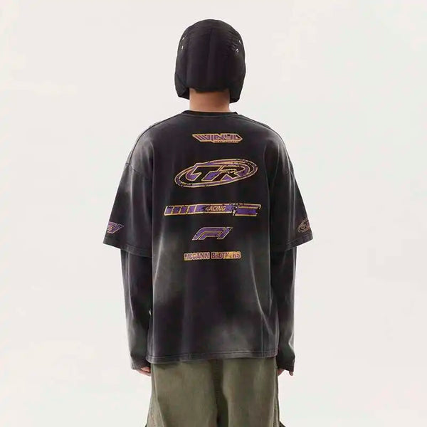Aged Rough-Edge Acid-Rinsed Designed Print T-Shirt alternatif görünüm