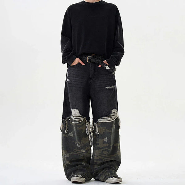 Heritage Woodland Stitched Relaxed Torn Denim alternatif görünüm