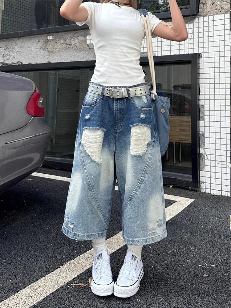 2000s Metro High-Rise Torn Denim Shorts
