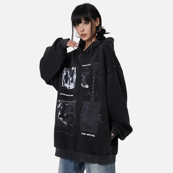2000s Oversized Urban Beat Couple Sweatshirt alternatif görünüm
