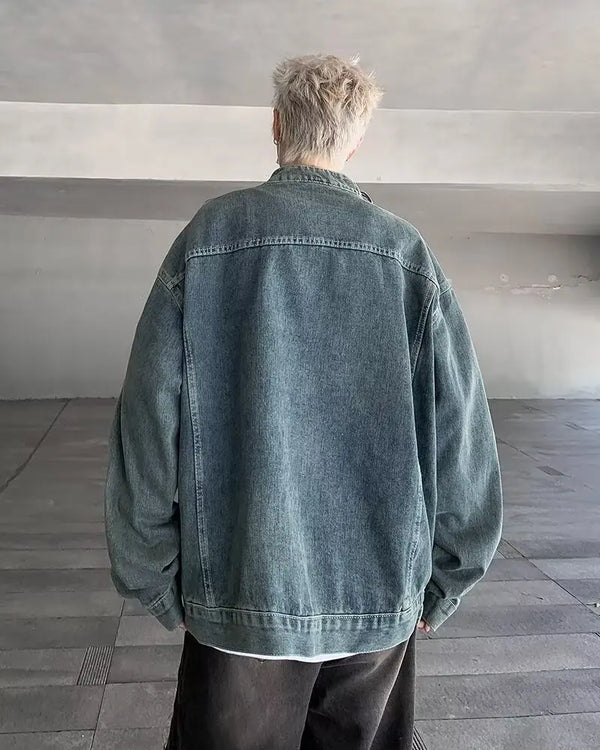 K-Denim Stand Collar Street Top alternatif görünüm