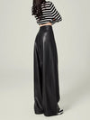 High-Rise Drape Leather Trousers