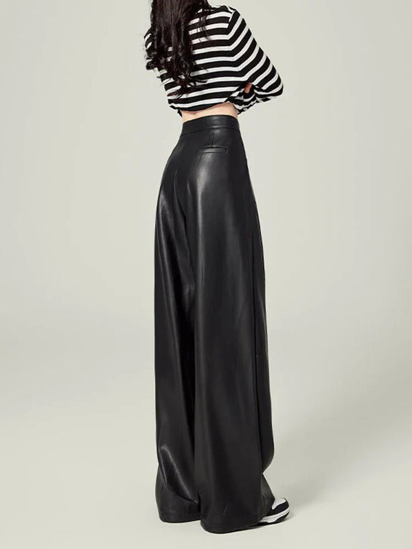 High-Rise Drape Leather Trousers alternatif görünüm