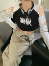 New-Millennium Urban-Edge Gothing Kosahiki Hollow Out Raw-Edge T-Shirt