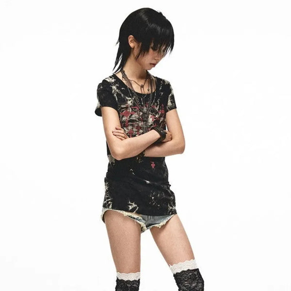 Dirty-Art Aesthetics Tattoo Print T-Shirt alternatif görünüm