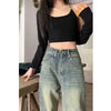 Vintage Yüksek Bel İspanyol Paça Jean Pantolon, yakın çekim — Navra Wear