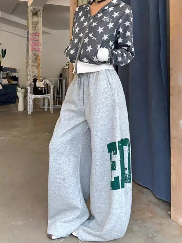 Wide Leg Gotik Baskılı Jogger, önden görünüm — Navra Wear