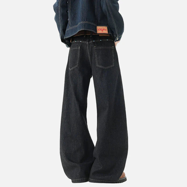 Versatile Plain Tone Beading Bell Leg Denim alternatif görünüm