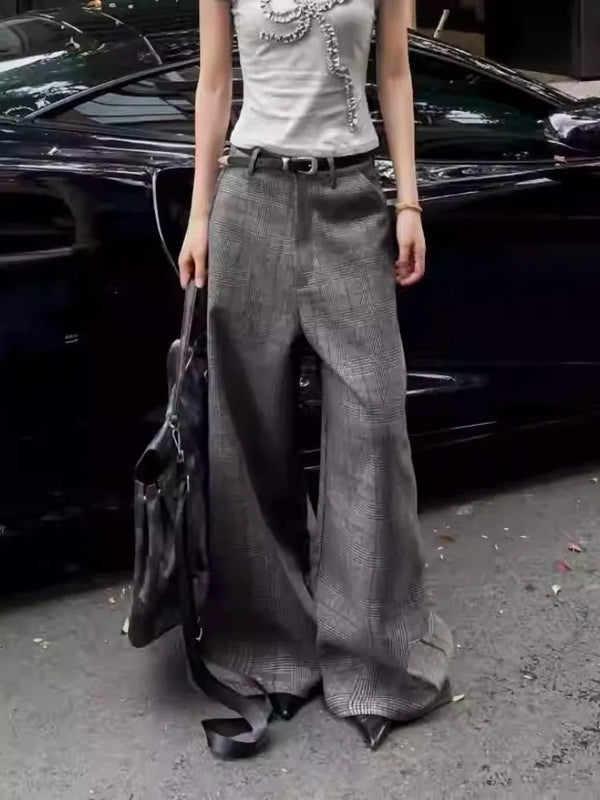 Minimal Check Wide-Leg