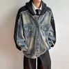 Trendy Knit Hooded Raw Edge Denim Jacket