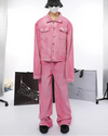 Pink Chic Oversized Denim Jacket And Relaxed Denim