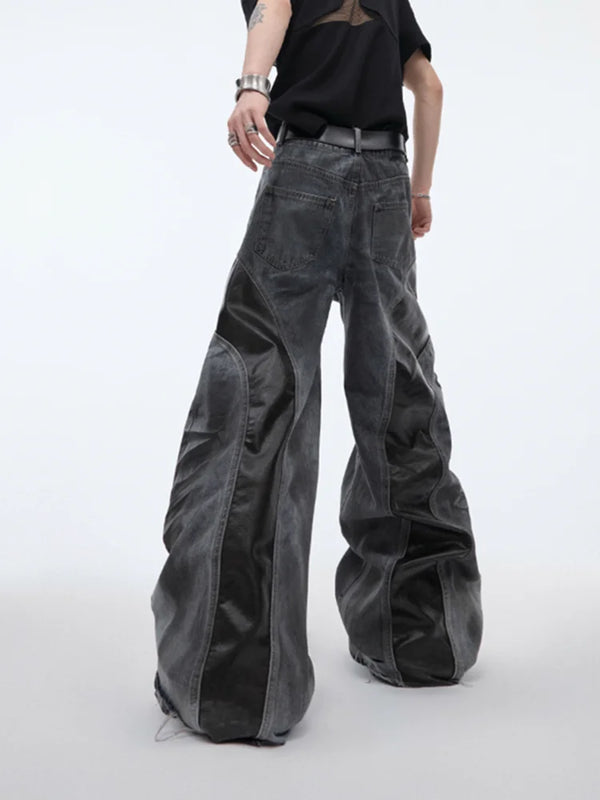 2000s Heritage Black Cyber PU Leather Denim alternatif görünüm