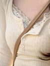 Sweet Floral Print Collage-Cut Lace T-Shirt