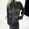 Tattoo Print Grunge Zip-Through Top