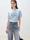 Women Frosted Blue Patterned Cotton Short-Sleeved T-Shirt