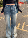 Yıkanmış Düşük Bel İspanyol Paça Jean Pantolon, stil görünüm — Navra Wear