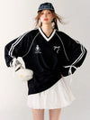 Women Sporty Black Wide-Body Long Sleeve T-Shirt