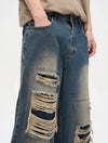 Yırtık Detaylı Baggy Jean Pantolon, önden görünüm — Navra Wear
