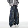 Raw Edge Printing Contrast Color Bell Leg Denim