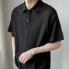 Enduring Clean-Tone Color Han River Style Button Placket-Neck T-Shirt