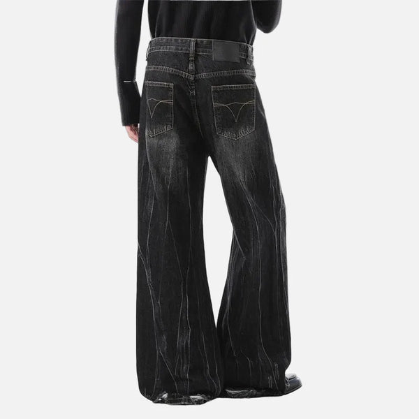 Metro Lightning Pattern Heritage Bell Leg Denim alternatif görünüm