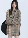 Fringe Plaid Street Vintage Long Blouse