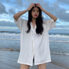 White K-Style Relaxed Button Blouse