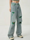 High-Rise Bell Leg Faded Torn Denim