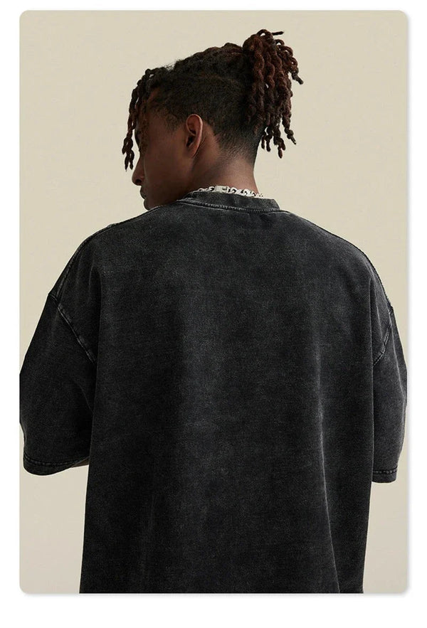 Nostalgia Side Slit Distress-Washed T-Shirt alternatif görünüm