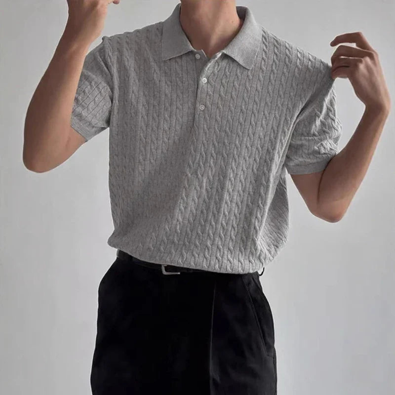 High-End Knitted Placket-Neck Business Off-Duty T-Shirt
