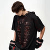 Hooded Sequins Color Contrast Insulated T-Shirt