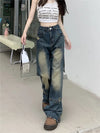 Street Denim Blue Relaxed Hole High-Rise Denim