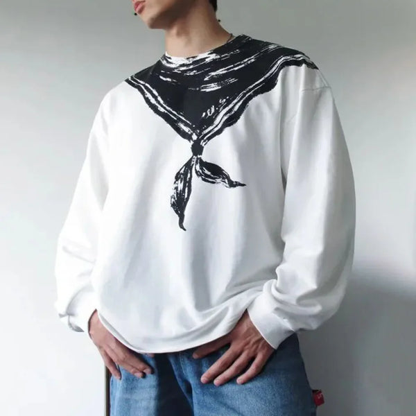 Scarf Fake White & Black Contrast T-Shirt alternatif görünüm