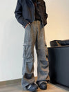 2000s Metro Heritage Cyber Gray Pintuck Relaxed Denim