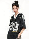 Current Multi-Stripe Letter Print V-Neck Sport T-Shirt