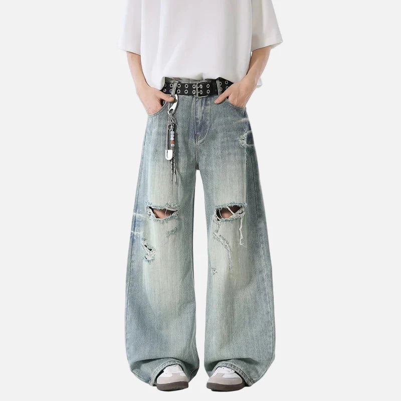 Rugged Blue Faded Bell Leg Denim