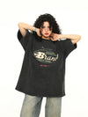 Retro-Faded Alphabet Print Breezy-Cut Cotton T-Shirt