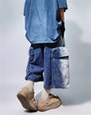 Vintage Wide Leg Jean Şort, yakın çekim — Navra Wear