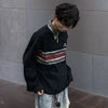 Ripped Old School Long Sleeve Collar-Knit Collar T-Shirt