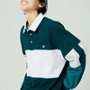 Color Blocked Spliced Long Sleeve Placket-Neck T-Shirt