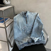 Worn Denim Half-Zip Sweatshirt