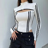 Bar-Print Cyberpunk Cut Out Bodysuit