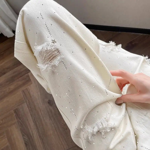 Diamond White Breathable Bell Leg Denim alternatif görünüm